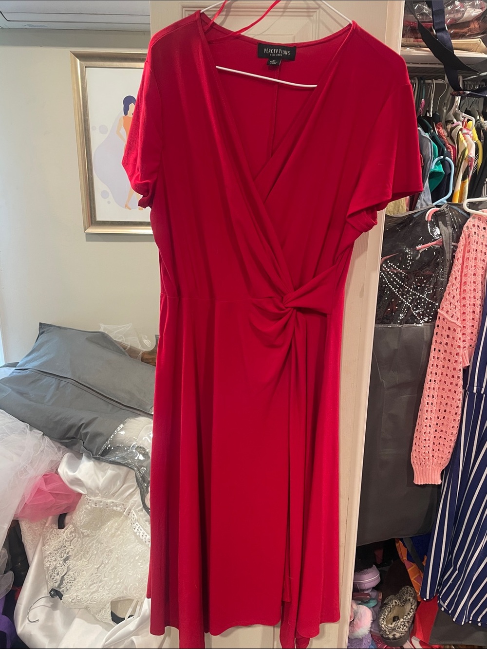 Perceptions Bold Red Twist-Front Midi Dress